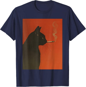 Smoking Black Cat – Moody Retro Noir Cat T-Shirt - T-Shirt | Navy