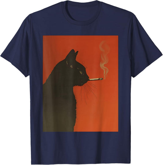 Smoking Black Cat – Moody Retro Noir Cat T-Shirt - T-Shirt | Navy