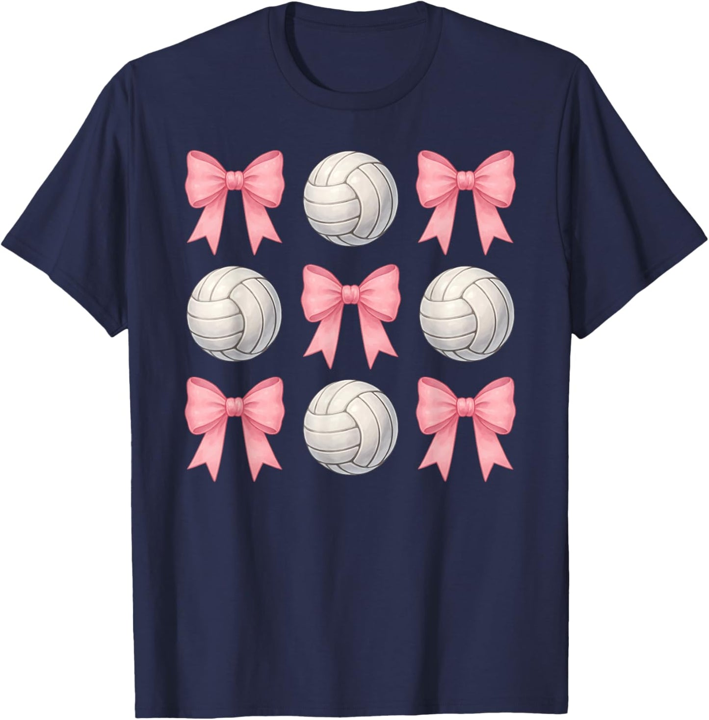 Volleyball Coquette Bows Cute Girls Teen Pink Volleyball T-Shirt - T-Shirt | Navy