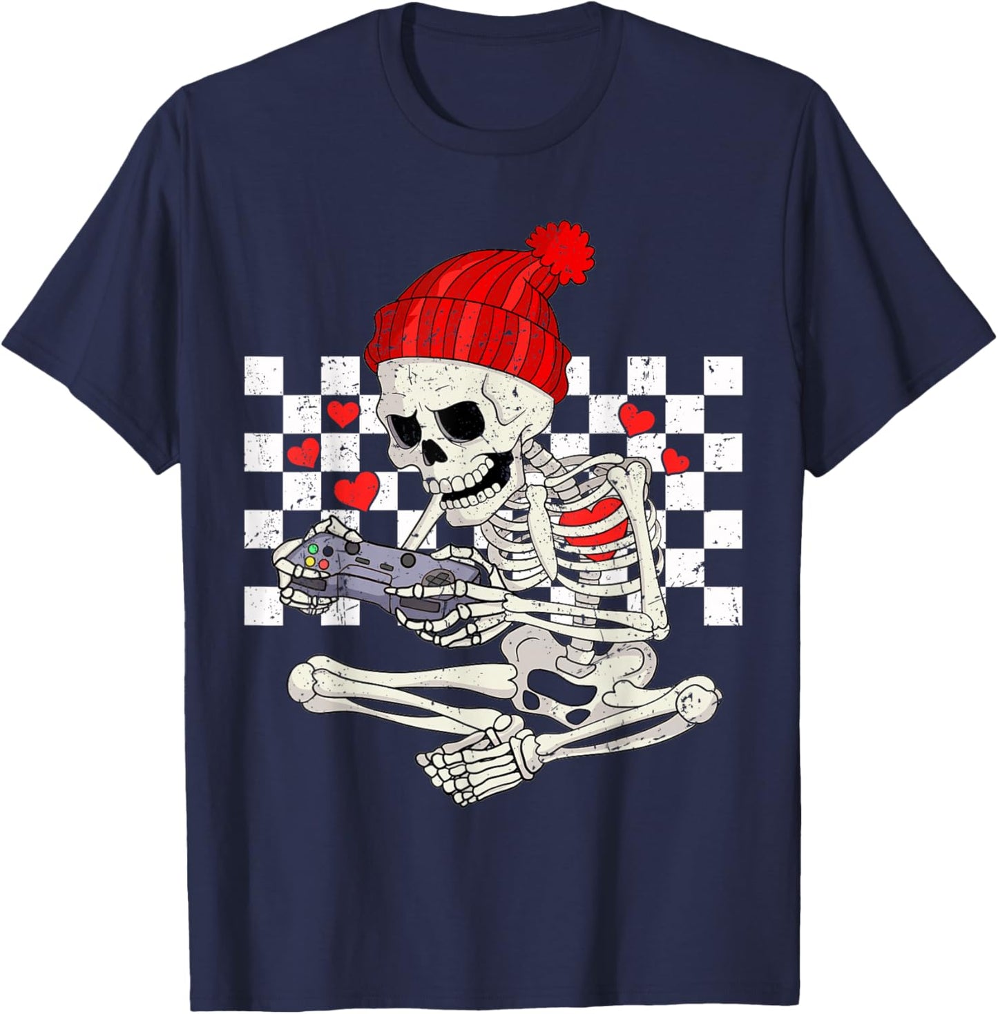 Funny Boys Valentines Skeleton Gamer Video Games Gaming T-Shirt - T-Shirt | Navy