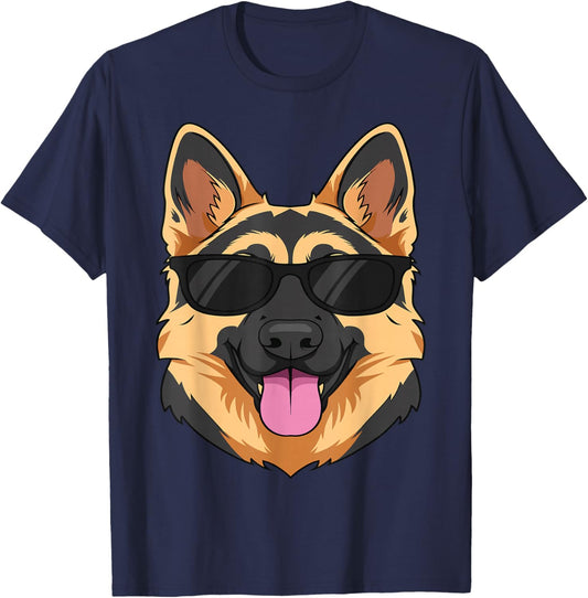 Funny German Shepherd Lover Cool Dog Sunglasses Canine Pets T-Shirt - T-Shirt | Navy