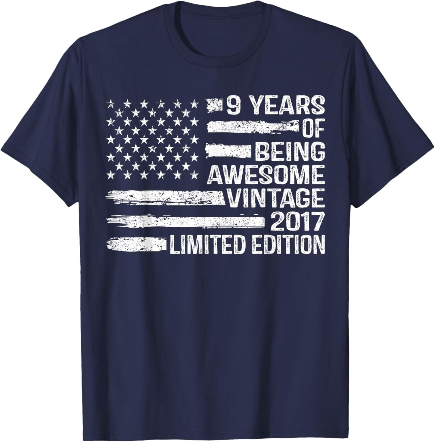 9 Years Old Birthday Vintage American Flag 9th Birthday T-Shirt - T-Shirt | Navy