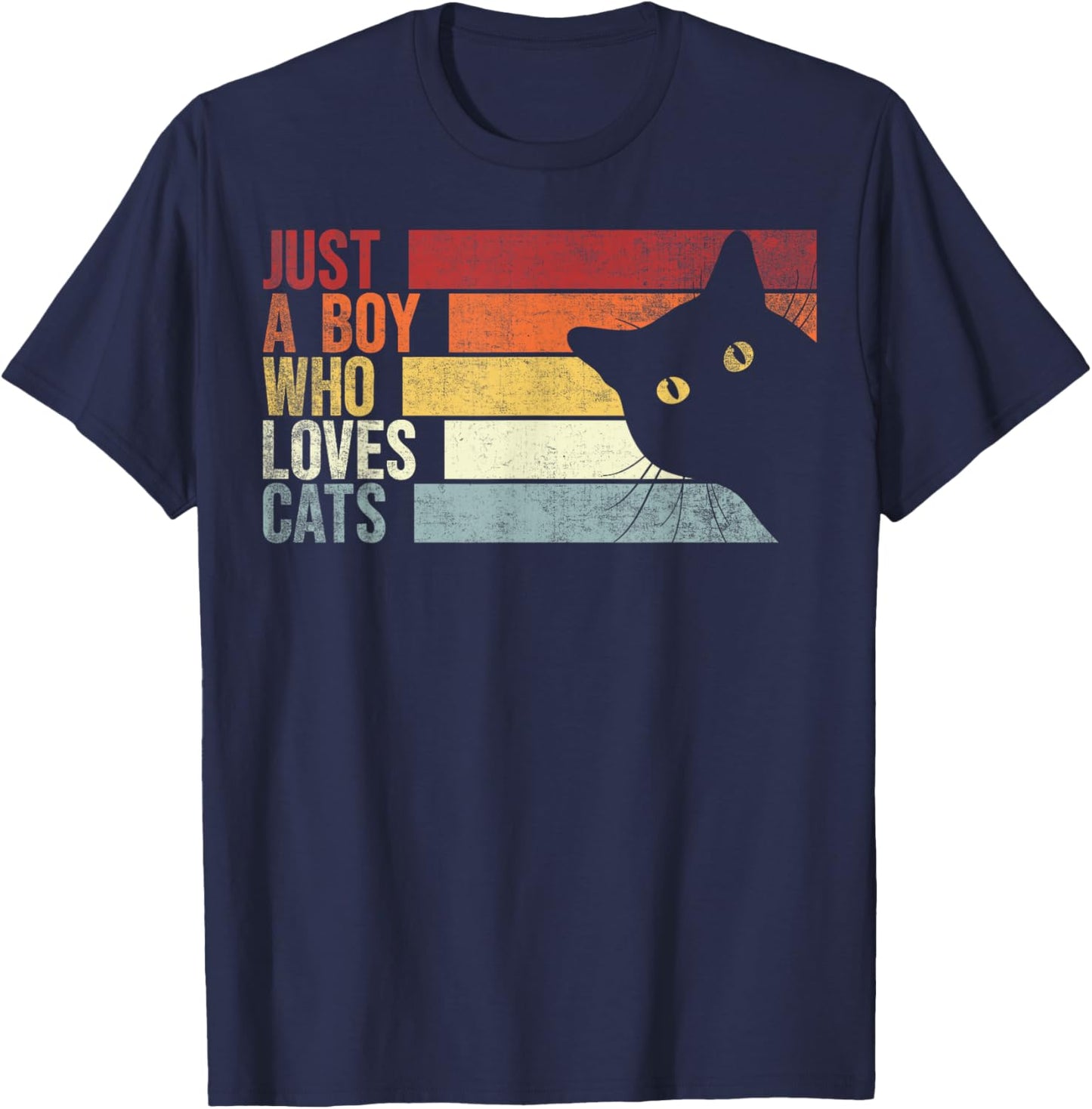 Just A Boy Who Loves Cats. Funny Cats Lover T-Shirt - T-Shirt | Navy