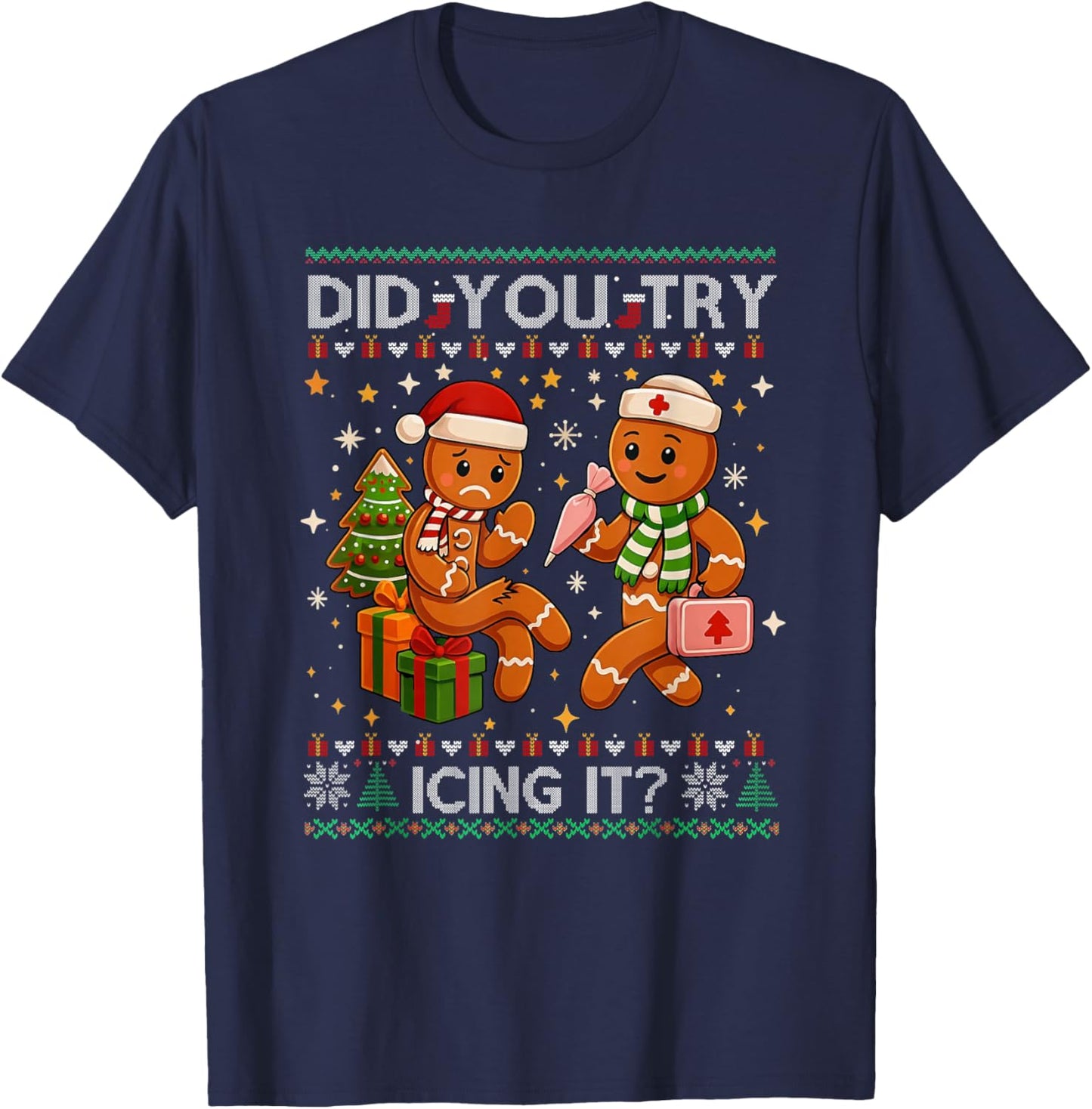 Gingerbread Man Cookie Ugly Sweater Oh Snap Shirt Christmas T-Shirt - T-Shirt | Navy