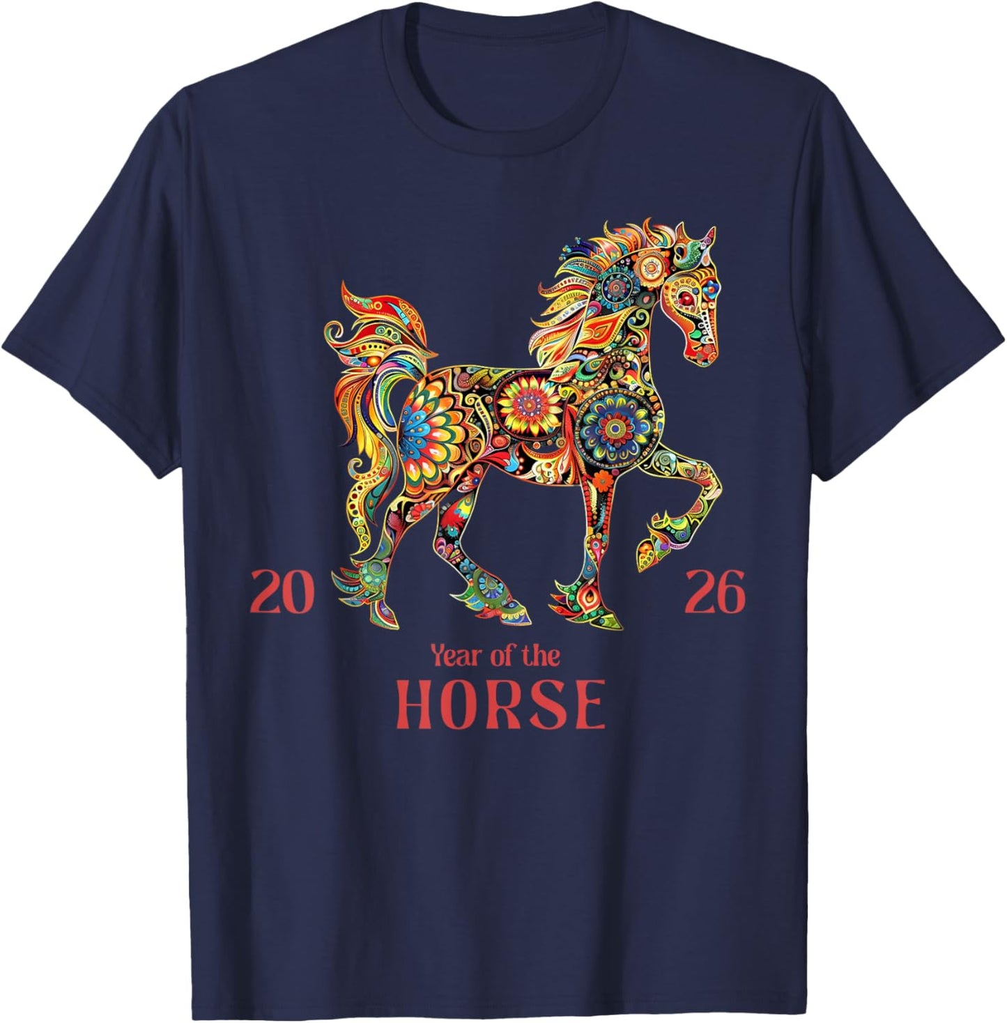 Year of The Horse 2026, Happy Lunar Chinese New Year 2026 T-Shirt - T-Shirt | Navy