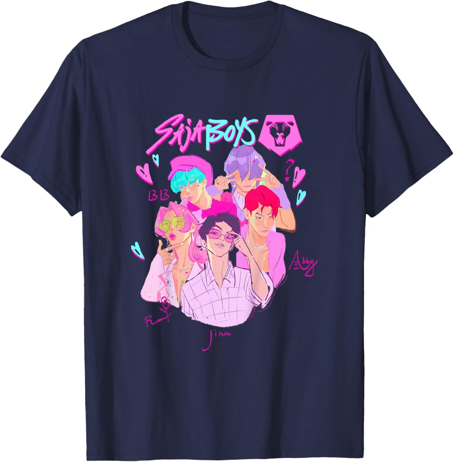 Kpop Demon Hunters Halloween Saja Boys Demon Group Portrait T-Shirt - T-Shirt | Navy