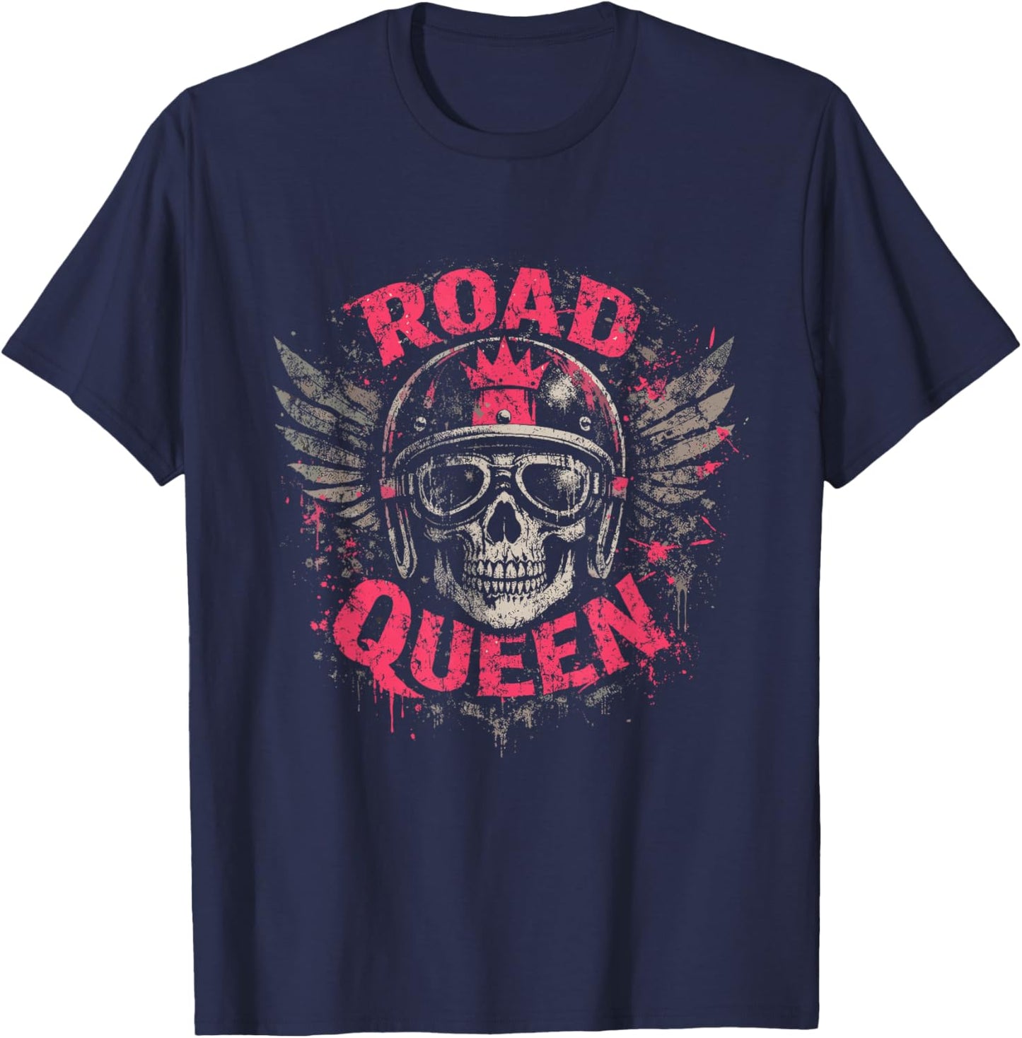 Road Queen Bold Pink Grunge Design T-Shirt - T-Shirt | Navy