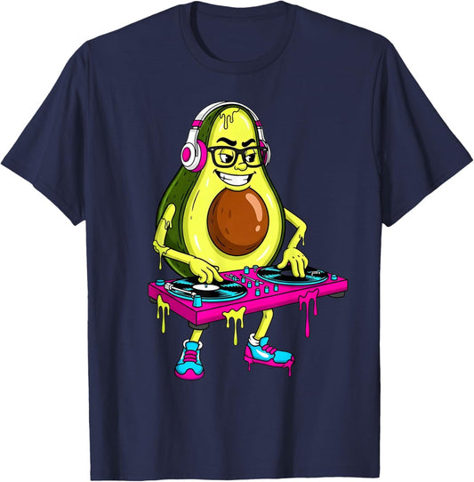 Funny Avocado DJ Cartoon Drip Kids Men Women T-Shirt - T-Shirt | Navy