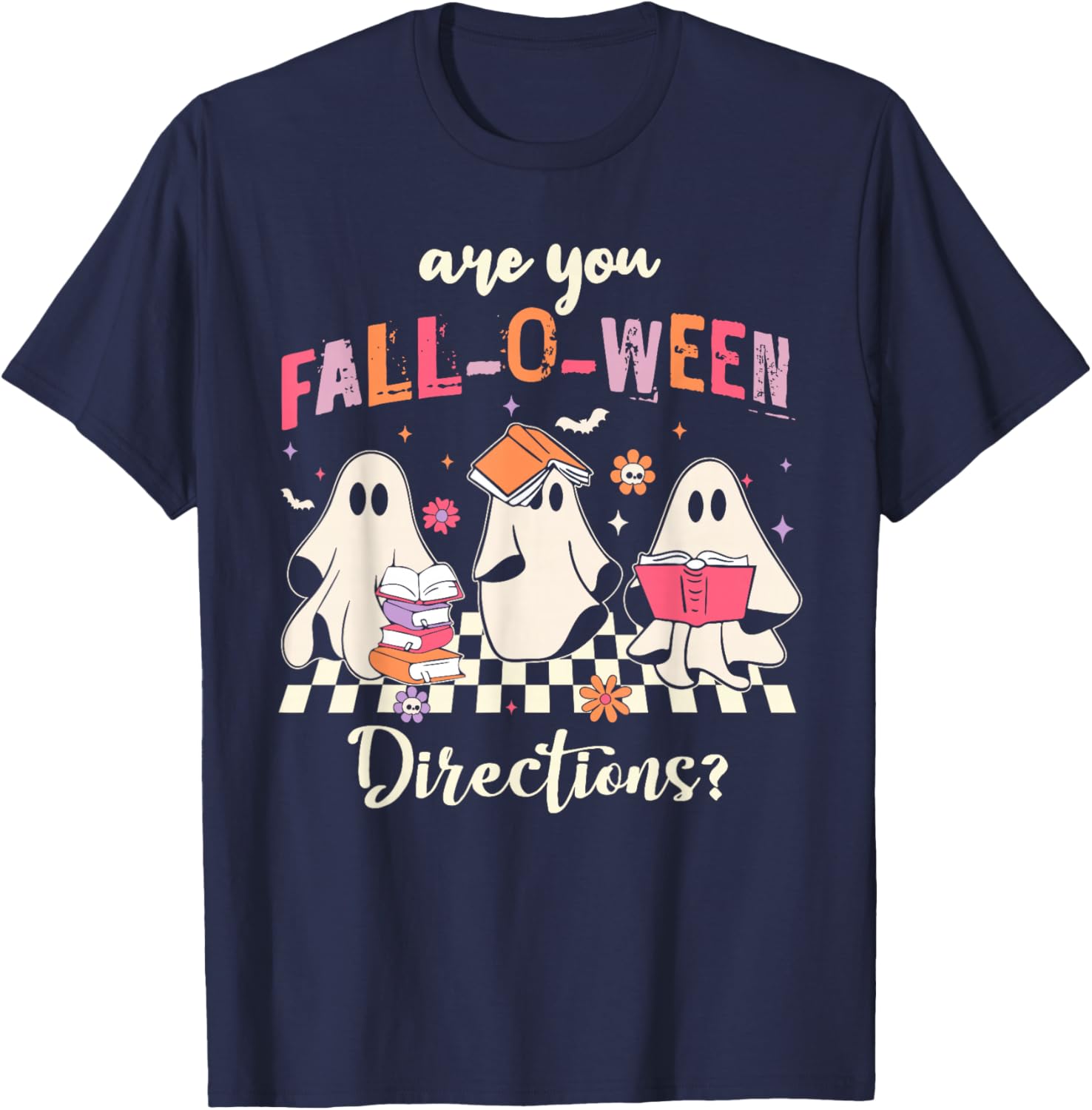 Retro are You Fall O Ween Directions Teacher Halloween Ghost T-Shirt - T-Shirt | Navy