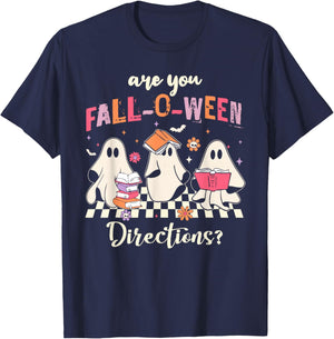 Retro are You Fall O Ween Directions Teacher Halloween Ghost T-Shirt - T-Shirt | Navy