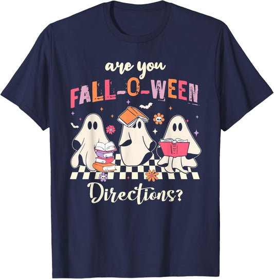Retro are You Fall O Ween Directions Teacher Halloween Ghost T-Shirt - T-Shirt | Navy