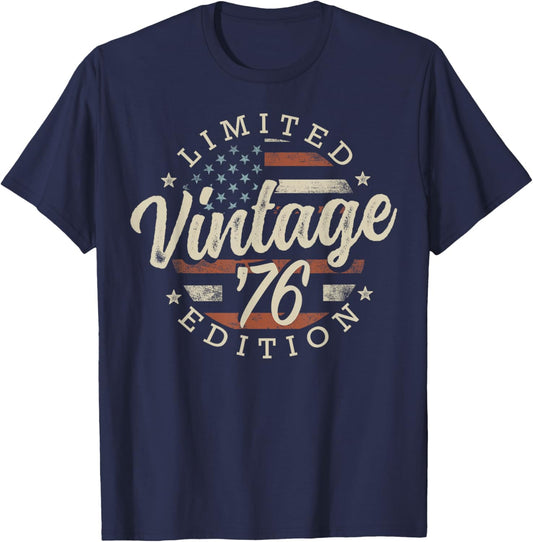 Vintage 1976 Limited Edition USA Flag 49th Birthday T-Shirt - T-Shirt | Navy