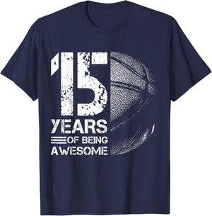 15th Birthday Boys Basketball Player Basketball 15 Years Old T-Shirt - T-Shirt | Navy