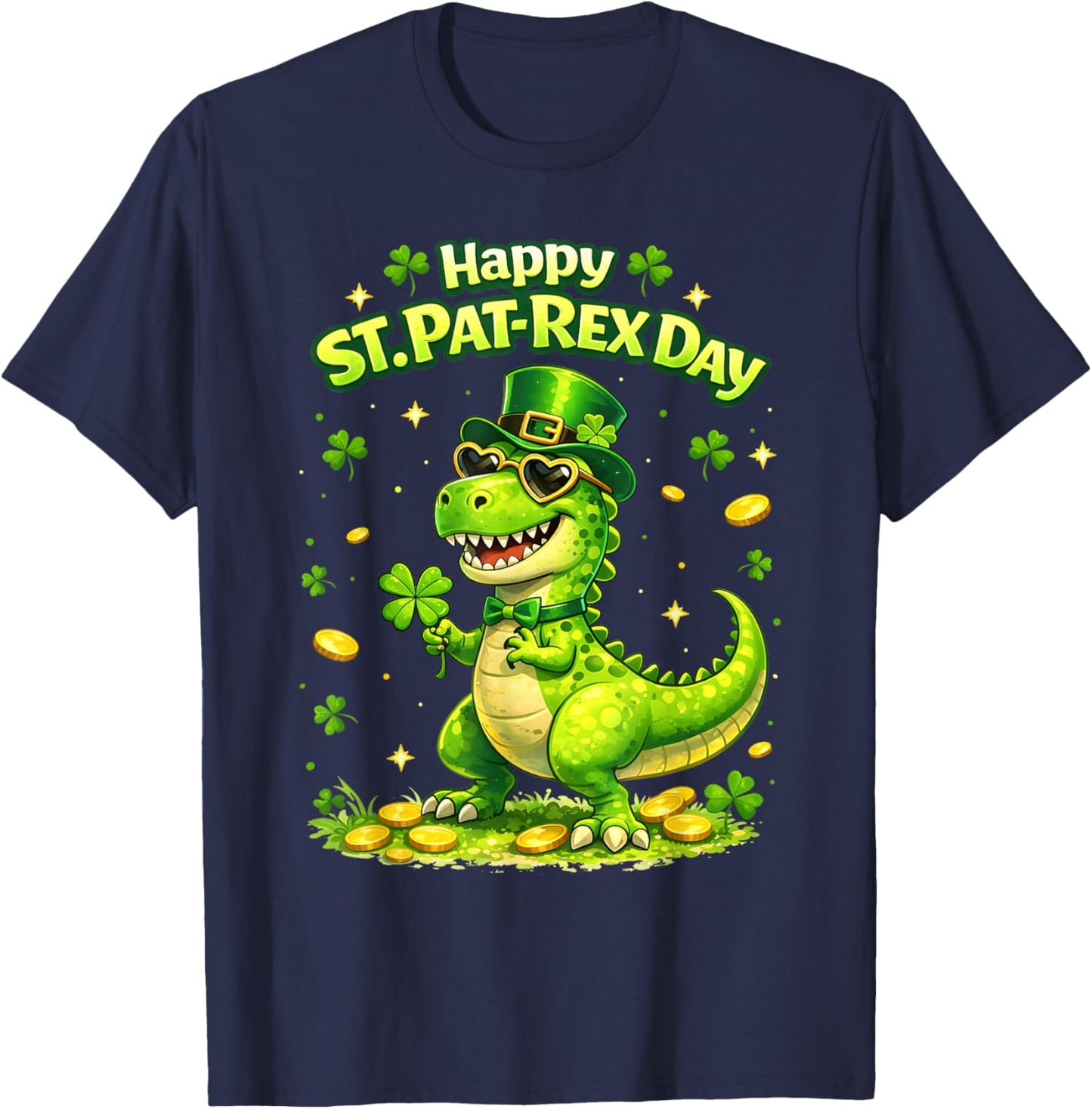 Happy St Pat T-rex Day Patricks Funny Dinosaur Men Women Kid T-Shirt - T-Shirt | Navy