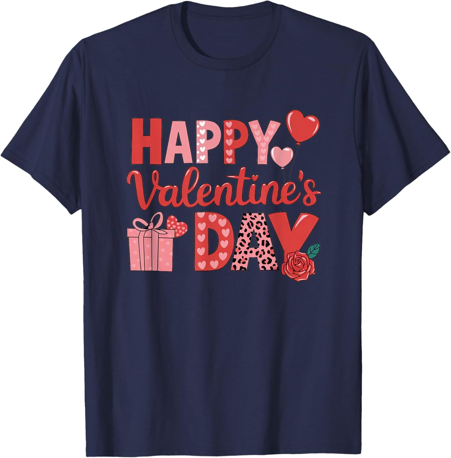 Happy Valentines Day 2026 Heart Love Valentine Men Women T-Shirt - T-Shirt | Navy