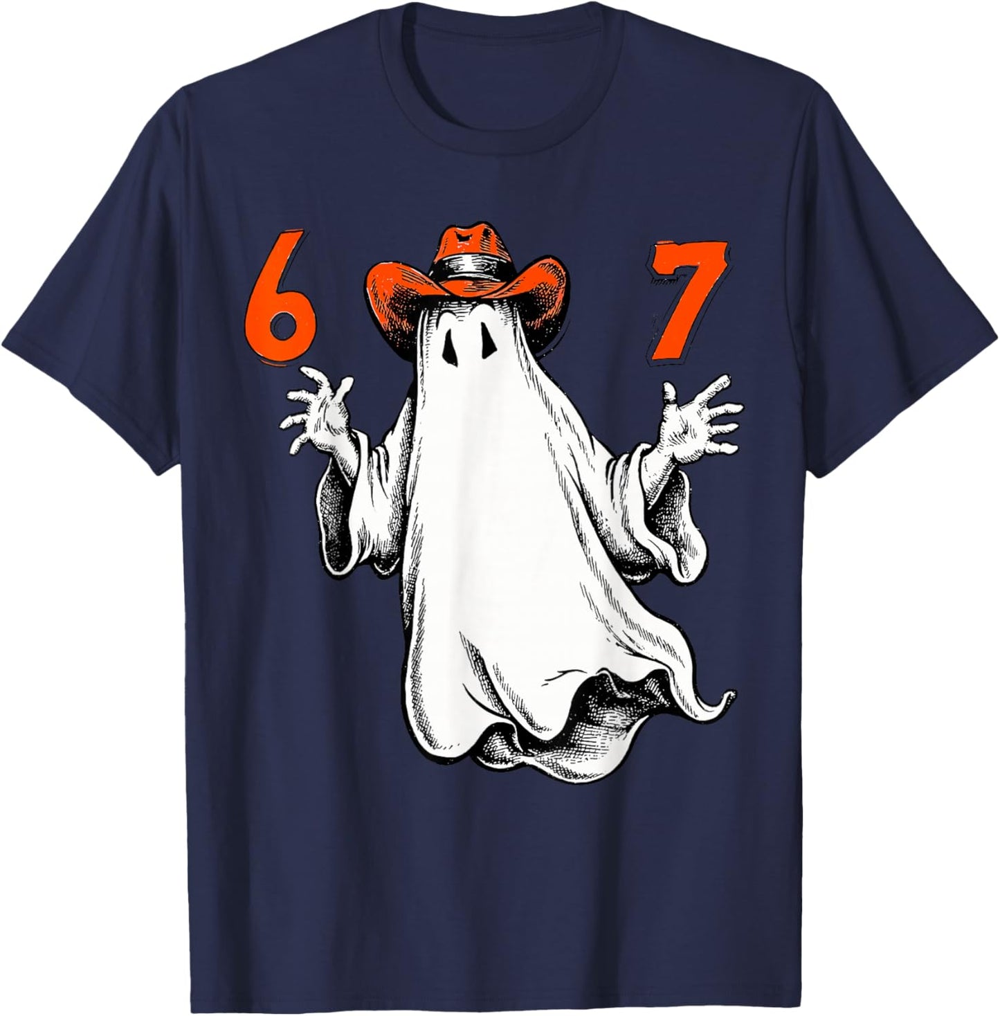 Spooky Ghost Number 67 Halloween Haunted Six Seven 6 7 Meme T-Shirt - T-Shirt | Navy
