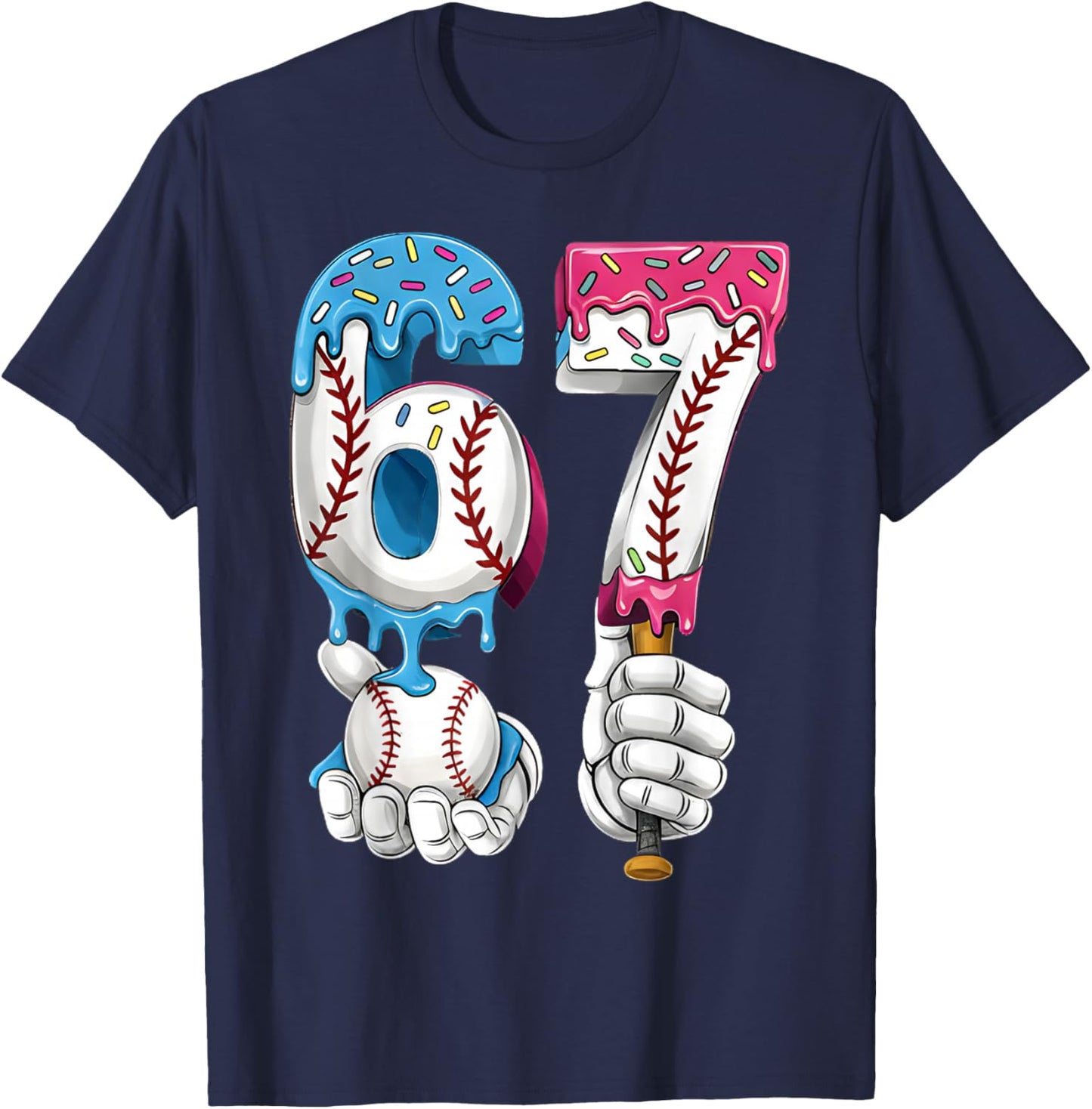 Baseball 67 Ice Cream Drip Six Seven Boys Girls Funny Meme T-Shirt - T-Shirt | Navy