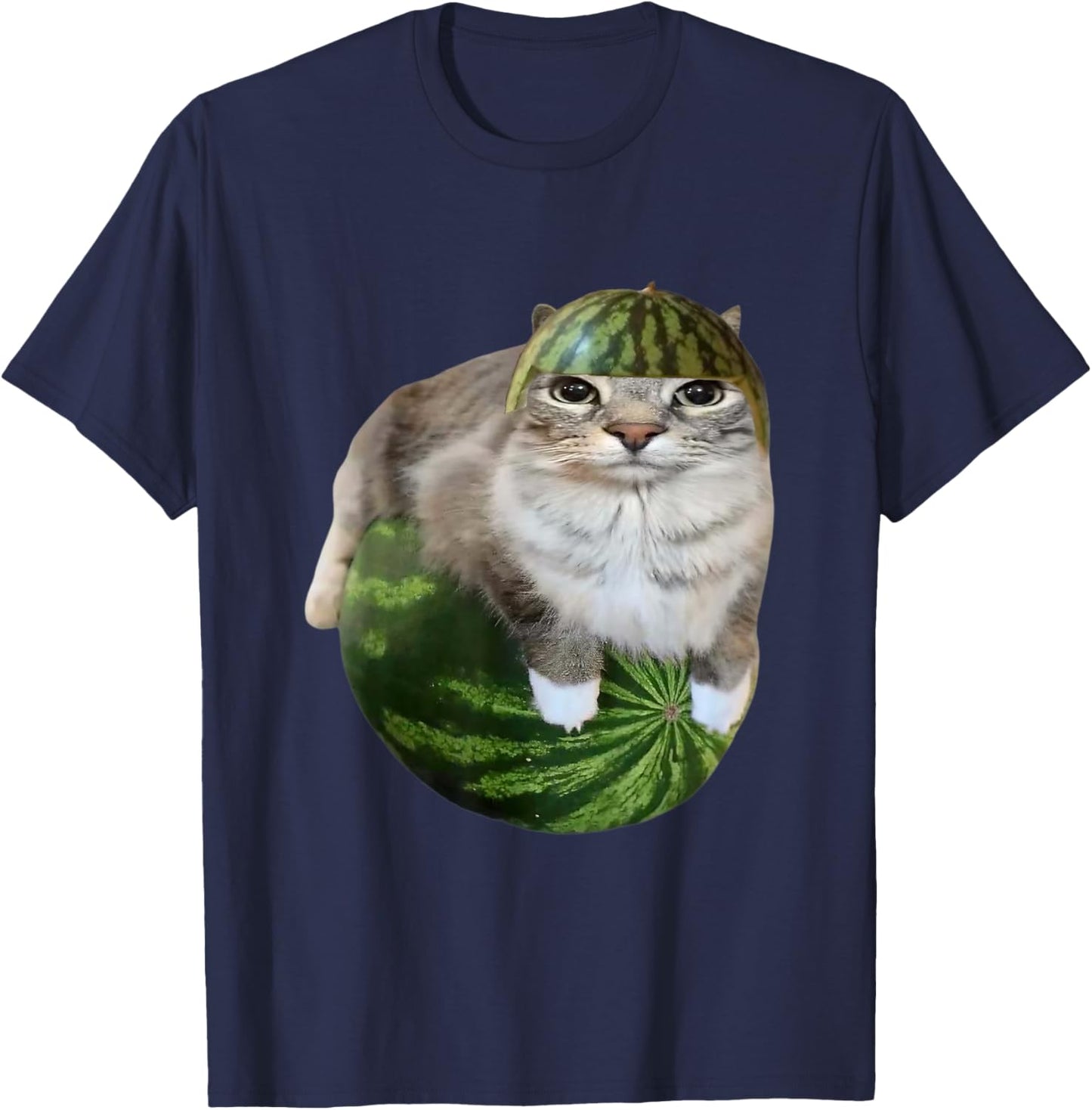 Silly Watermelon Cat Meme for Cat Lovers Funny Cat Design T-Shirt - T-Shirt | Navy