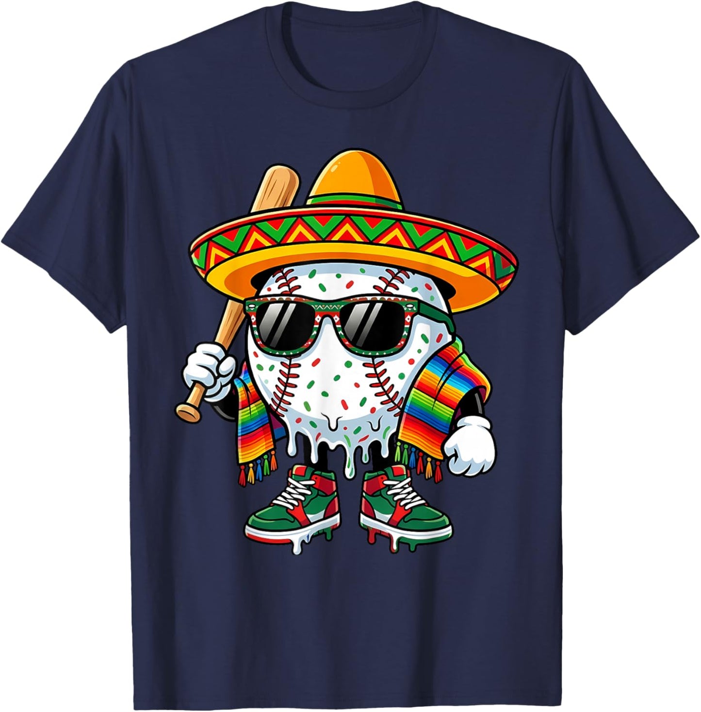 Baseball Drip Ice Cream Sombrero Youth Boys Cinco De Mayo T-Shirt - T-Shirt | Navy