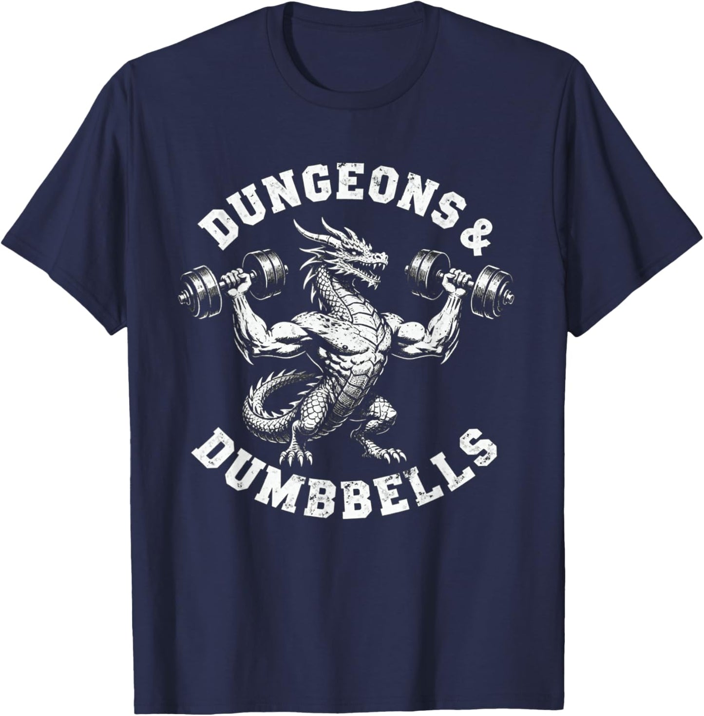 Dungeons and Dumbbells Gym Workout Fantasy T-Shirt - T-Shirt | Navy