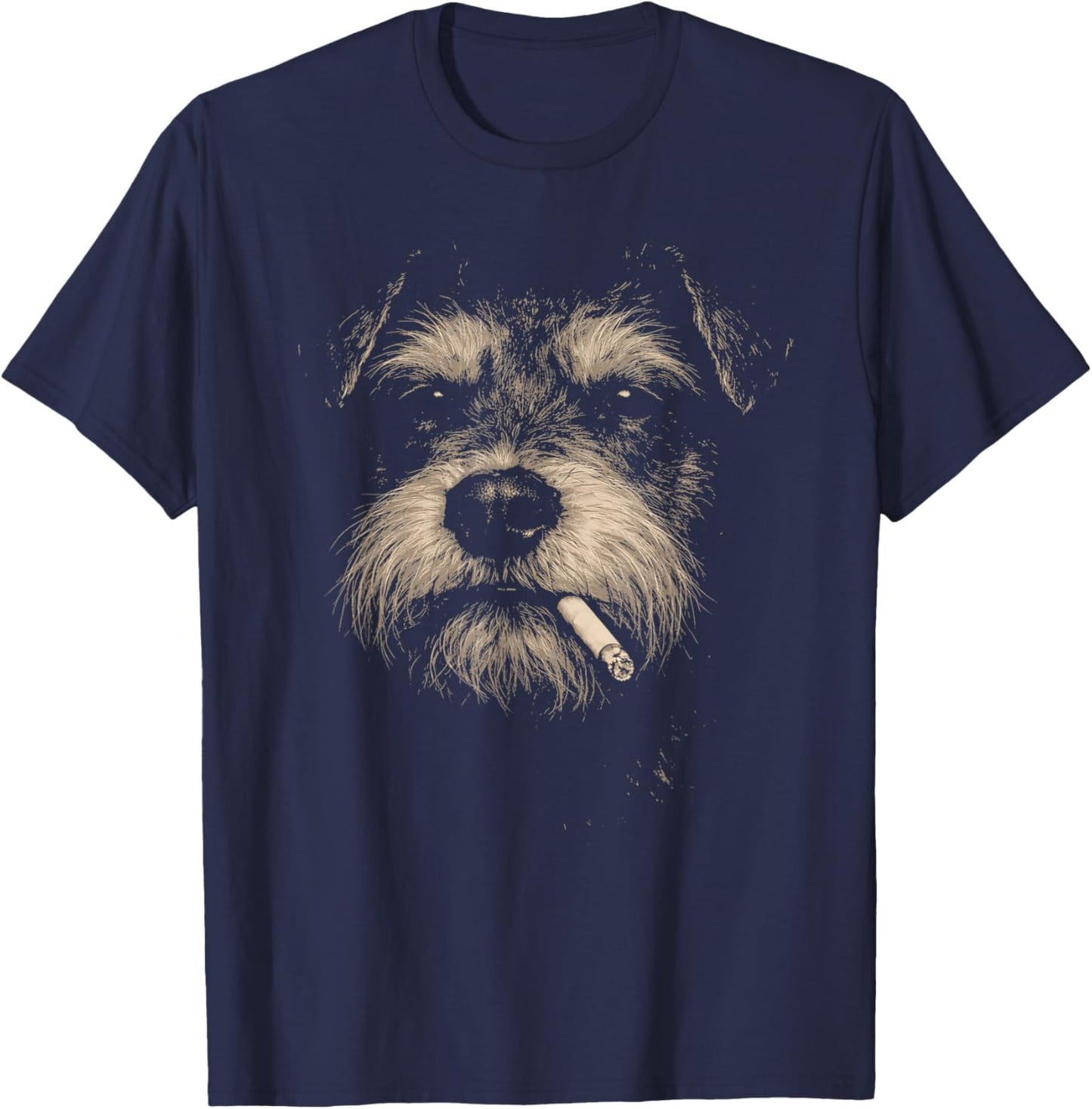 Dog Smoking Cigarette Funny Miniature Schnauzer Meme T-Shirt - T-Shirt | Navy