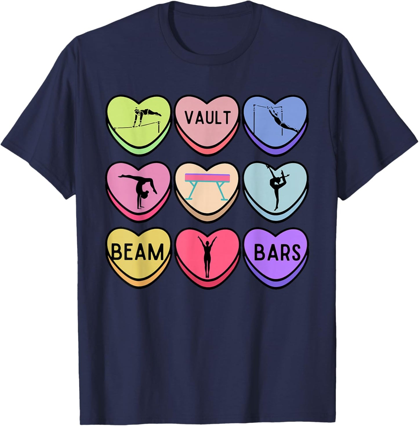 Heart Candy Gymnastics Valentine Gymnast Tumbling Acrobat T-Shirt - T-Shirt | Navy