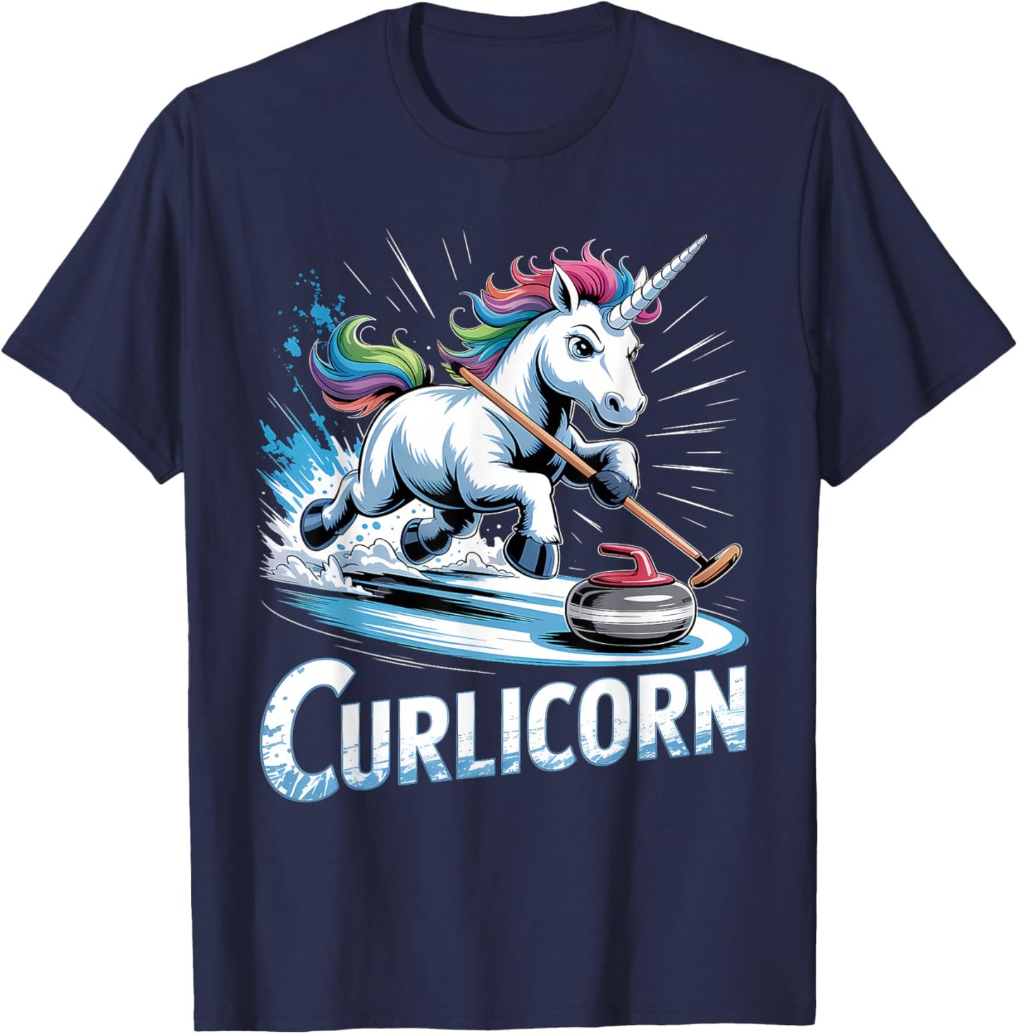 Curling Unicorn Ice Curling Player Ice Sport Funny Curling T-Shirt - T-Shirt | Navy