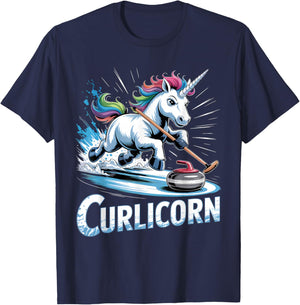 Curling Unicorn Ice Curling Player Ice Sport Funny Curling T-Shirt - T-Shirt | Navy
