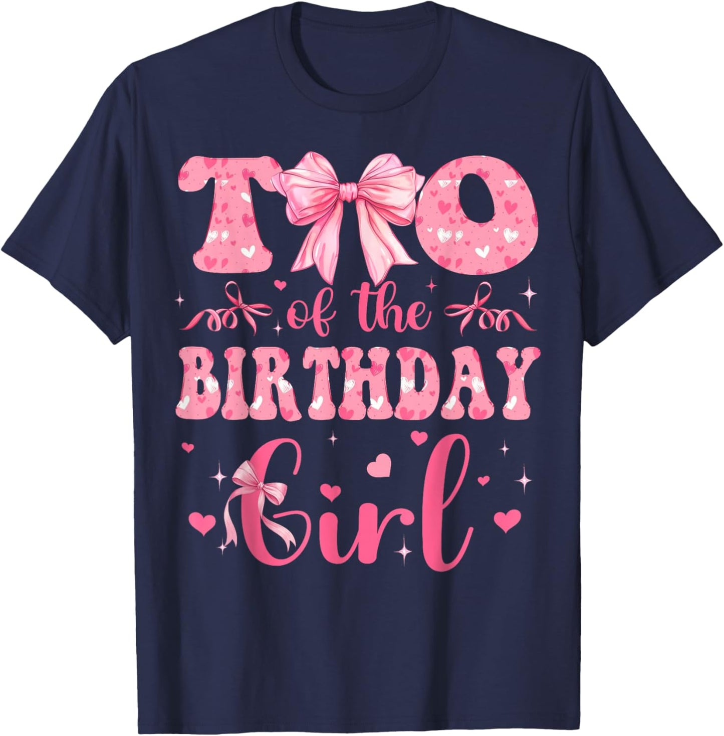 TIO of The Birthday Girl Matching Pink Coquette Bow T-Shirt - T-Shirt | Navy