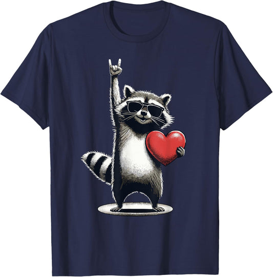 Funny Raccoon Rock On Men Women Kids St. Valentine's Day T-Shirt - T-Shirt | Navy