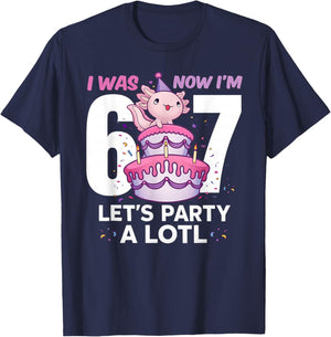 I was Six Now I'm Seven Cute Axolotl 7th Birthday 6 7 Kids T-Shirt - T-Shirt | Navy