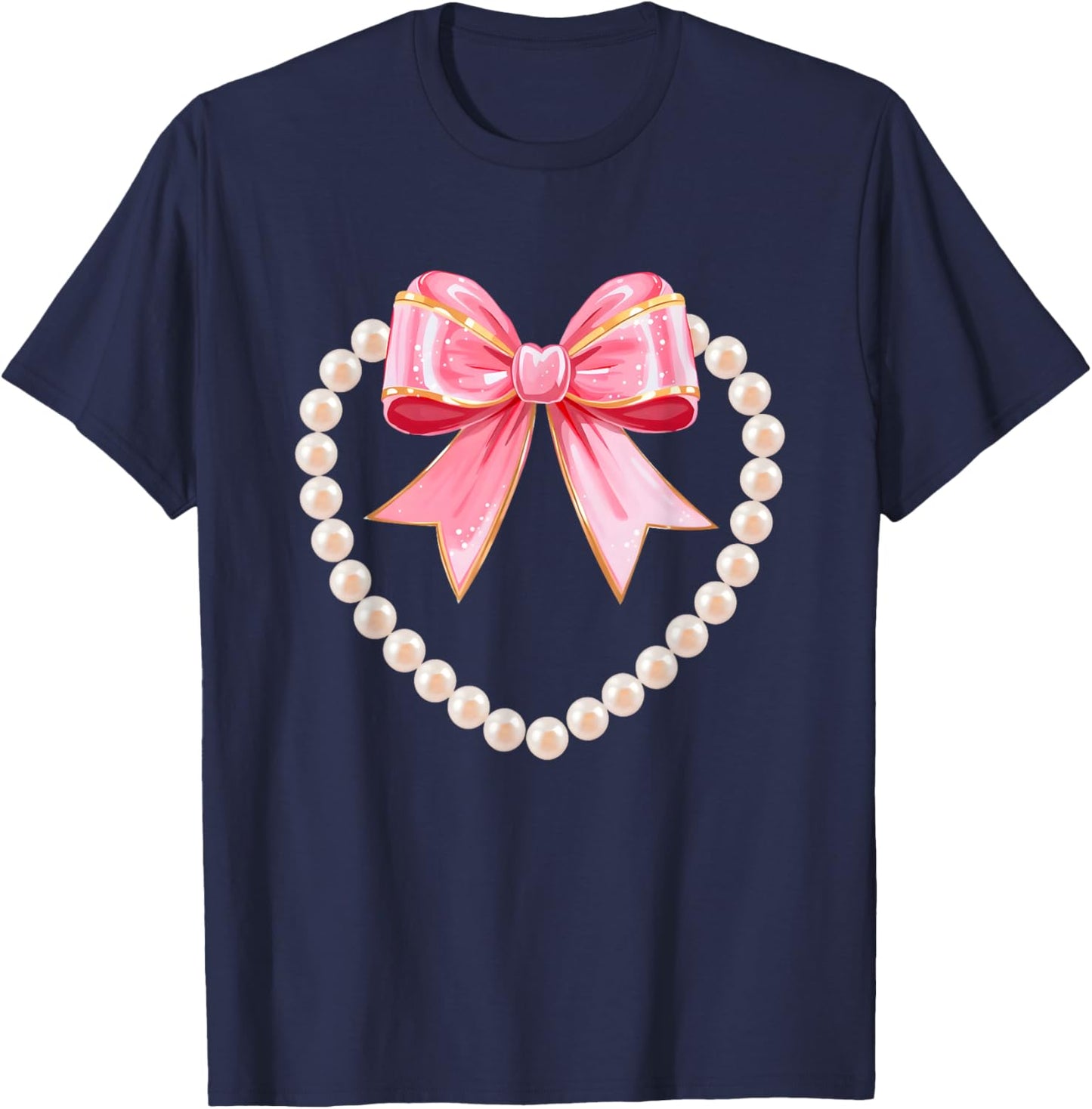 Valentines Day Hearts Coquette Bow Women Girls Boys T-Shirt - T-Shirt | Navy
