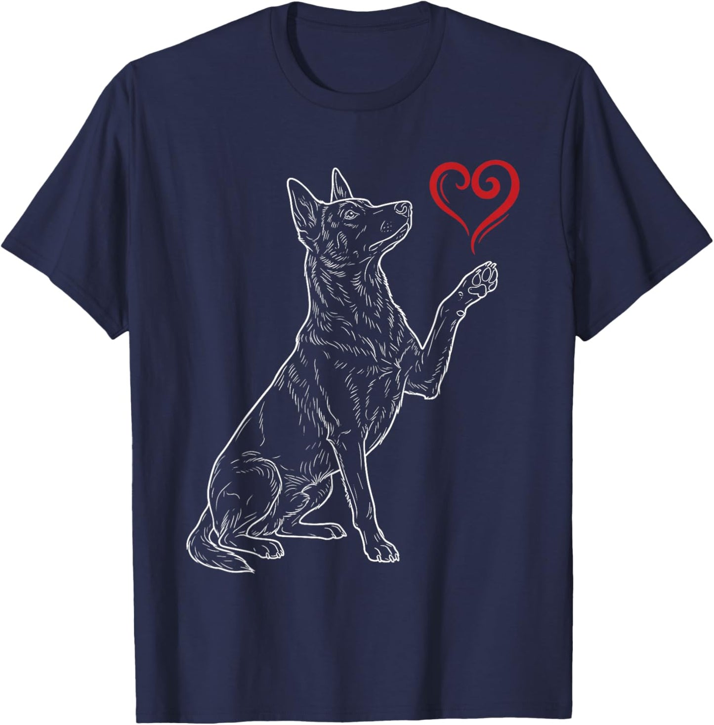 Belgian Malinois Lover Dog Art Holding Heart Valentines T-Shirt - T-Shirt | Navy
