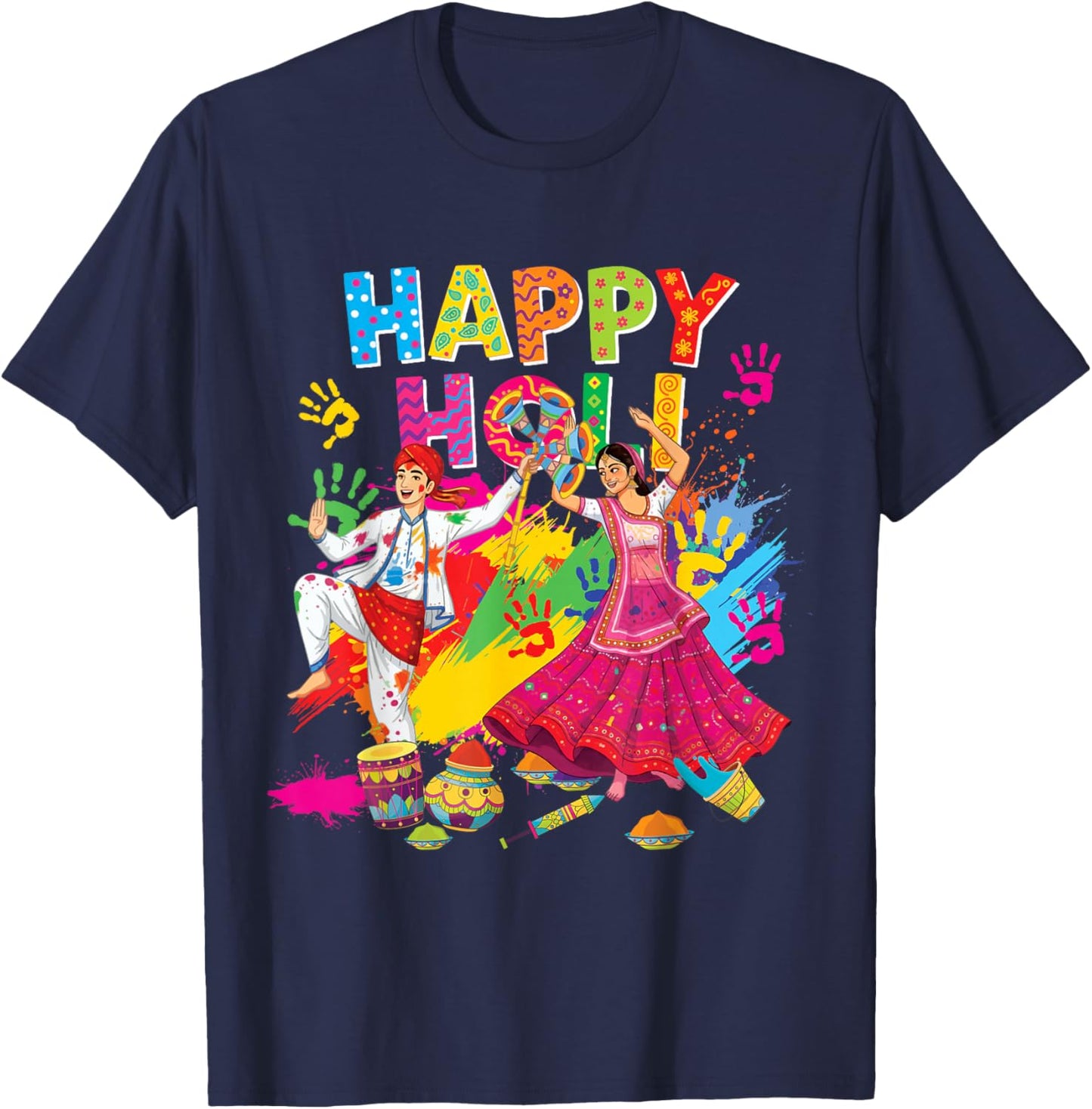 Happy Holi Hindu Spring Holi Festival of Colors India Indian T-Shirt - T-Shirt | Navy