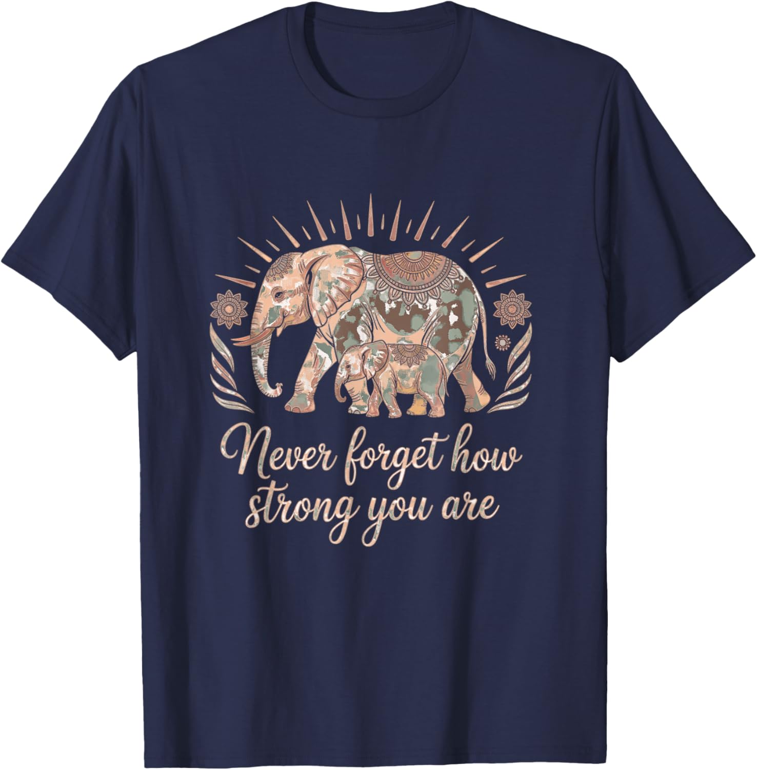Boho Elephant Strength and Resilience Affirmation T-Shirt - T-Shirt | Navy