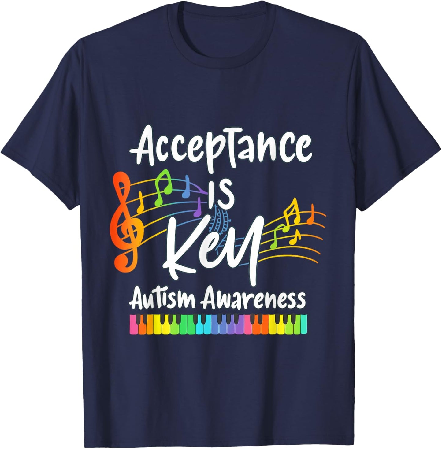 Acceptance is Key Autism Awareness Musical Note Piano Graphi T-Shirt - T-Shirt | Navy