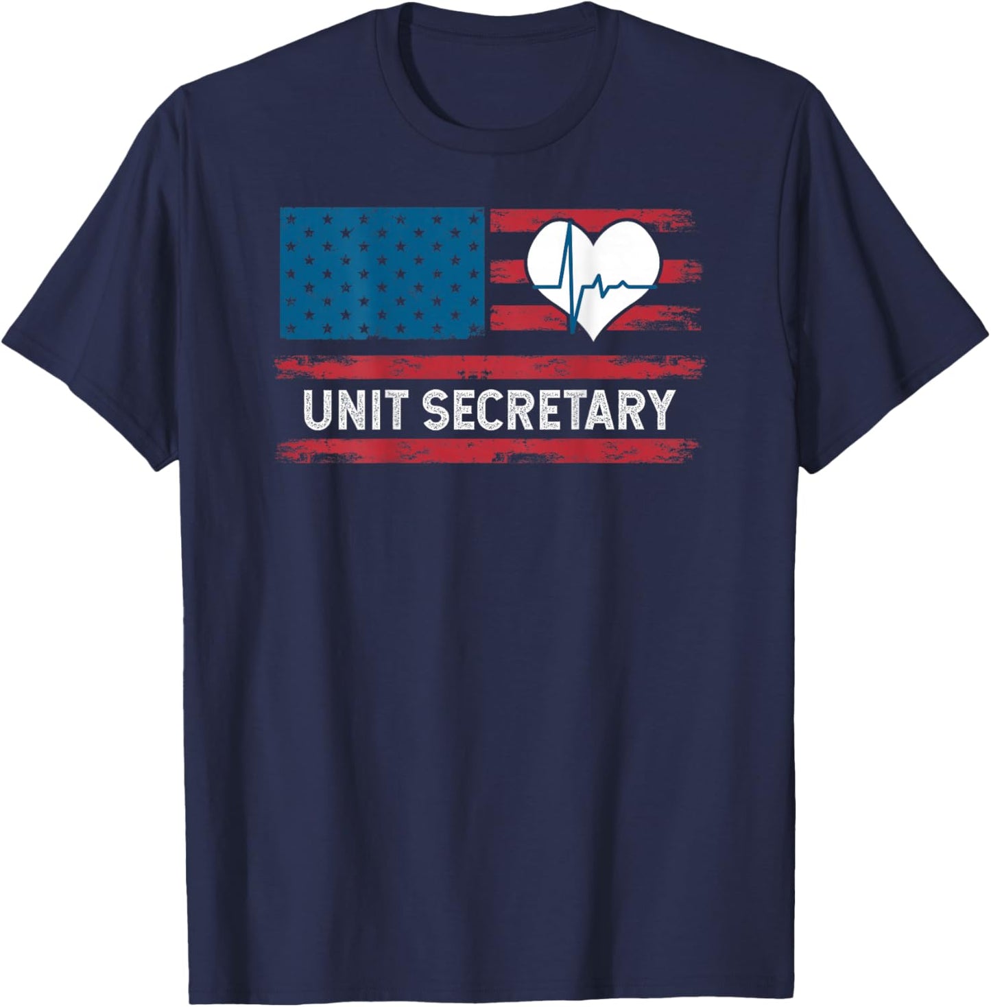 Unit Secretary USA Flag Patriotic 4th July Design ON Back T-Shirt - T-Shirt | Navy