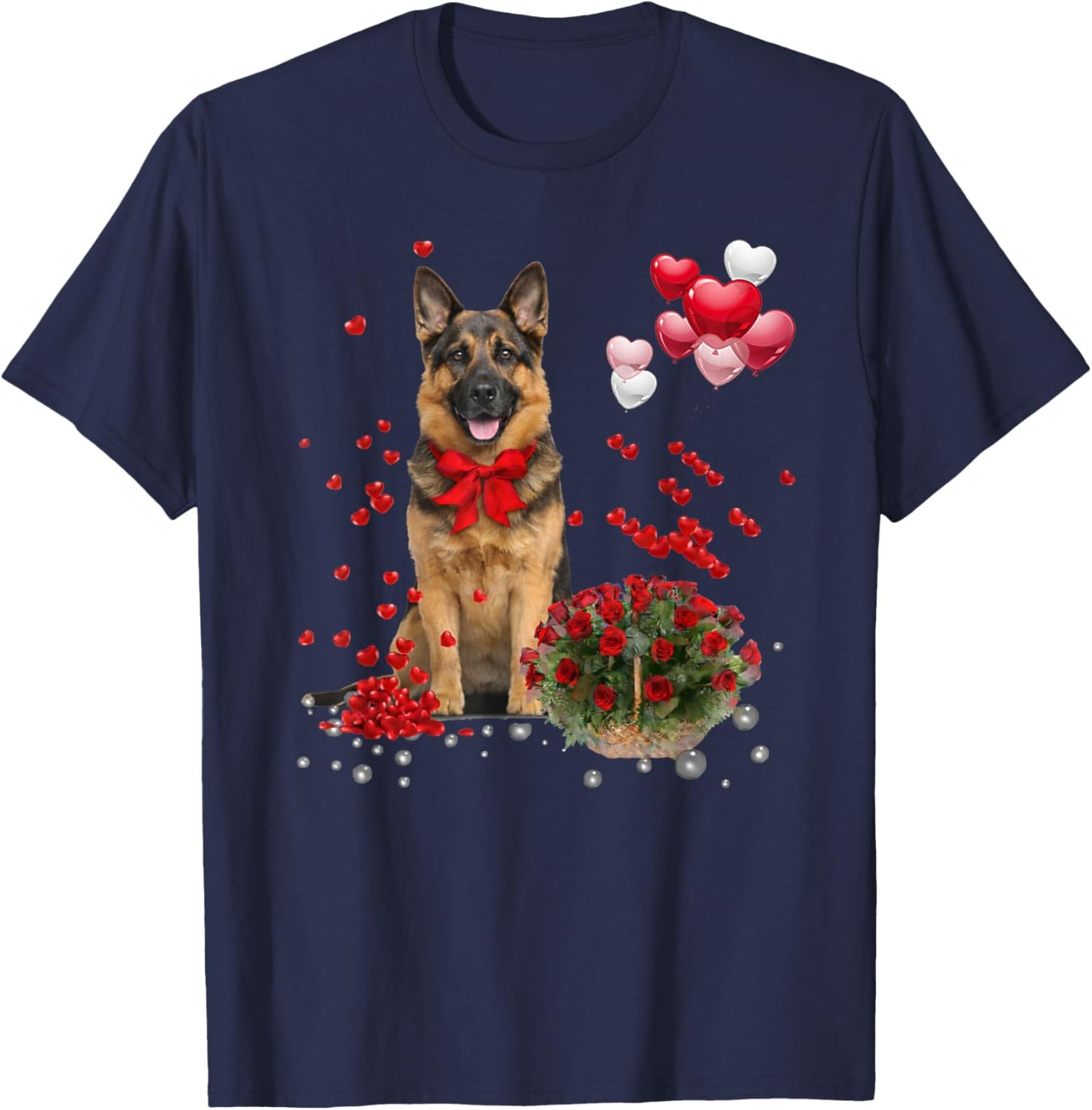 German Shepherd Heart Glasses Valentines German Shepherd T-Shirt - T-Shirt | Navy