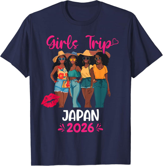 Black Girls Trip Japan 2026 Vacation Matching T-Shirt - T-Shirt | Navy