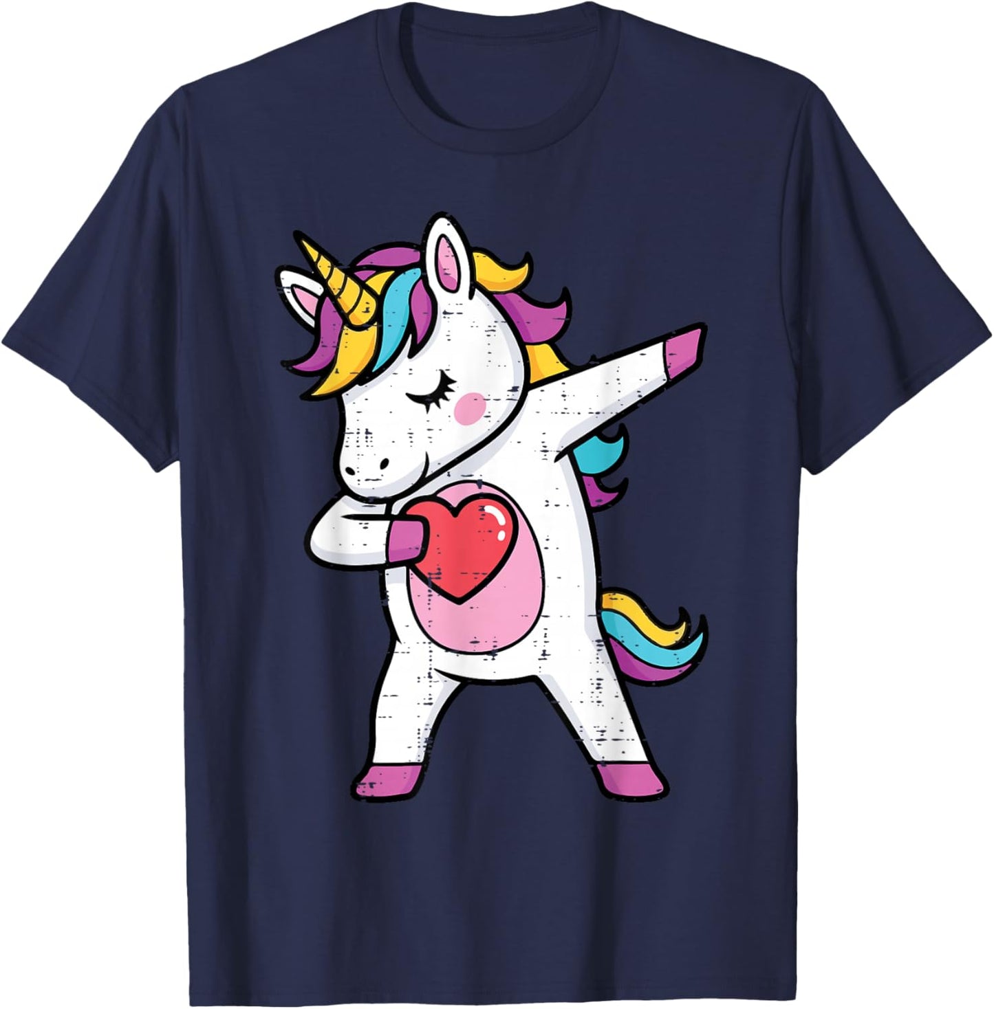 Valentines Day Dabbing Unicorn Heart Girls Kid Toddler Women T-Shirt - T-Shirt | Navy