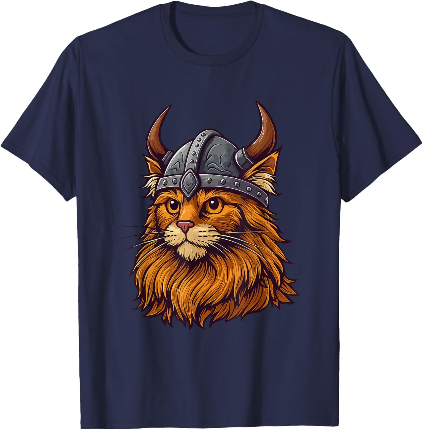Funny Viking Cat in Helmet Cute Cat Lover T-Shirt - T-Shirt | Navy