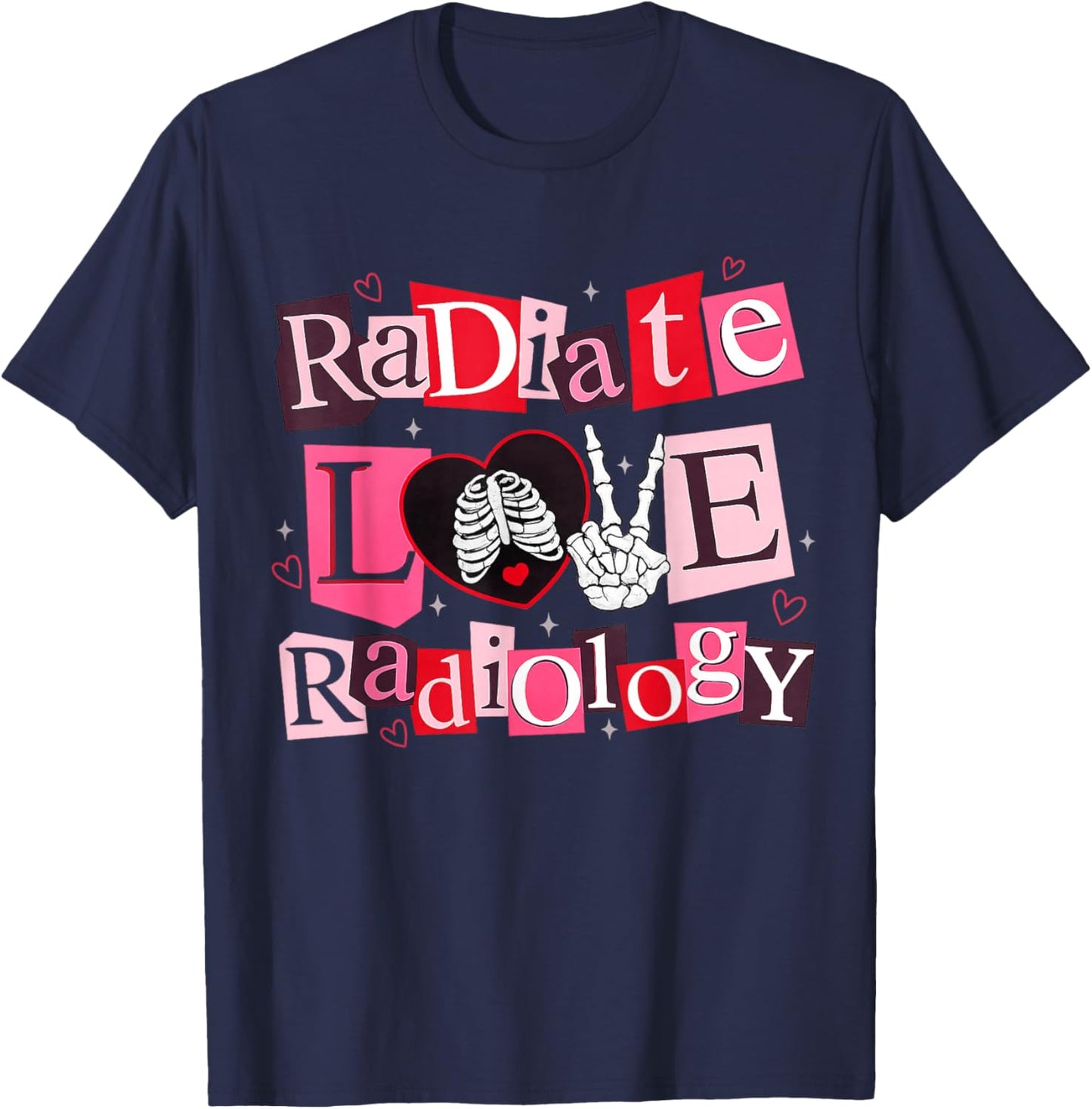 Radiate Love Radiology Shirt Rad Tech Valentines Skeleton T-Shirt - T-Shirt | Navy