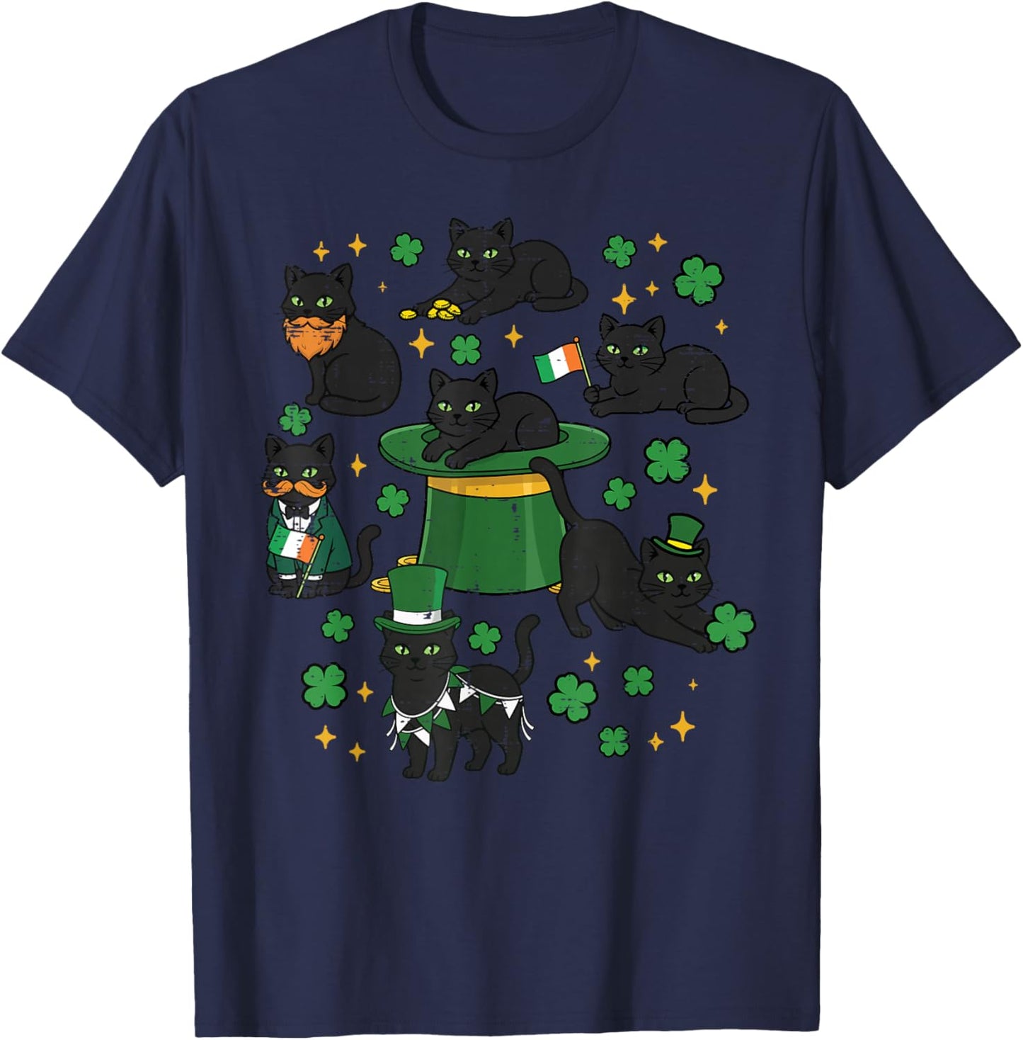 St Patricks Day Black Cats Saint Paddys Kitten Women Men Kid T-Shirt - T-Shirt | Navy