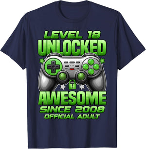 Official Adult Level 18 Unlocked Boys 18th Birthday Boy T-Shirt - T-Shirt | Navy