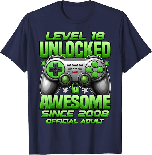 Official Adult Level 18 Unlocked Boys 18th Birthday Boy T-Shirt - T-Shirt | Navy