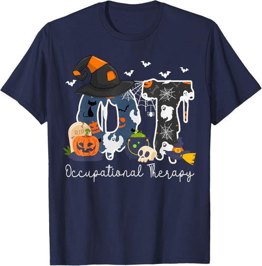 Halloween Occupational Therapy Ghost Spooky Nurse OT T-Shirt - T-Shirt | Navy