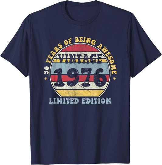 Vintage 1976 50th Birthday Retro Men Women 50 Years Old T-Shirt - T-Shirt | Navy