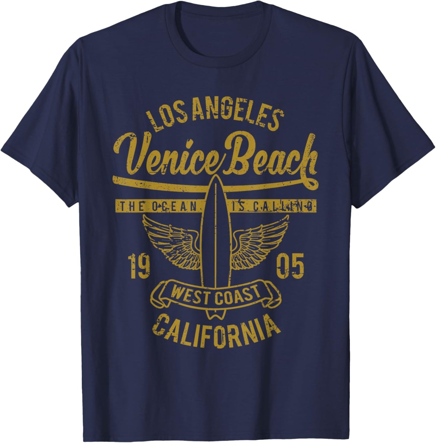 Venice Beach California Retro Vintage Surf Distressed Design T-Shirt - T-Shirt | Navy