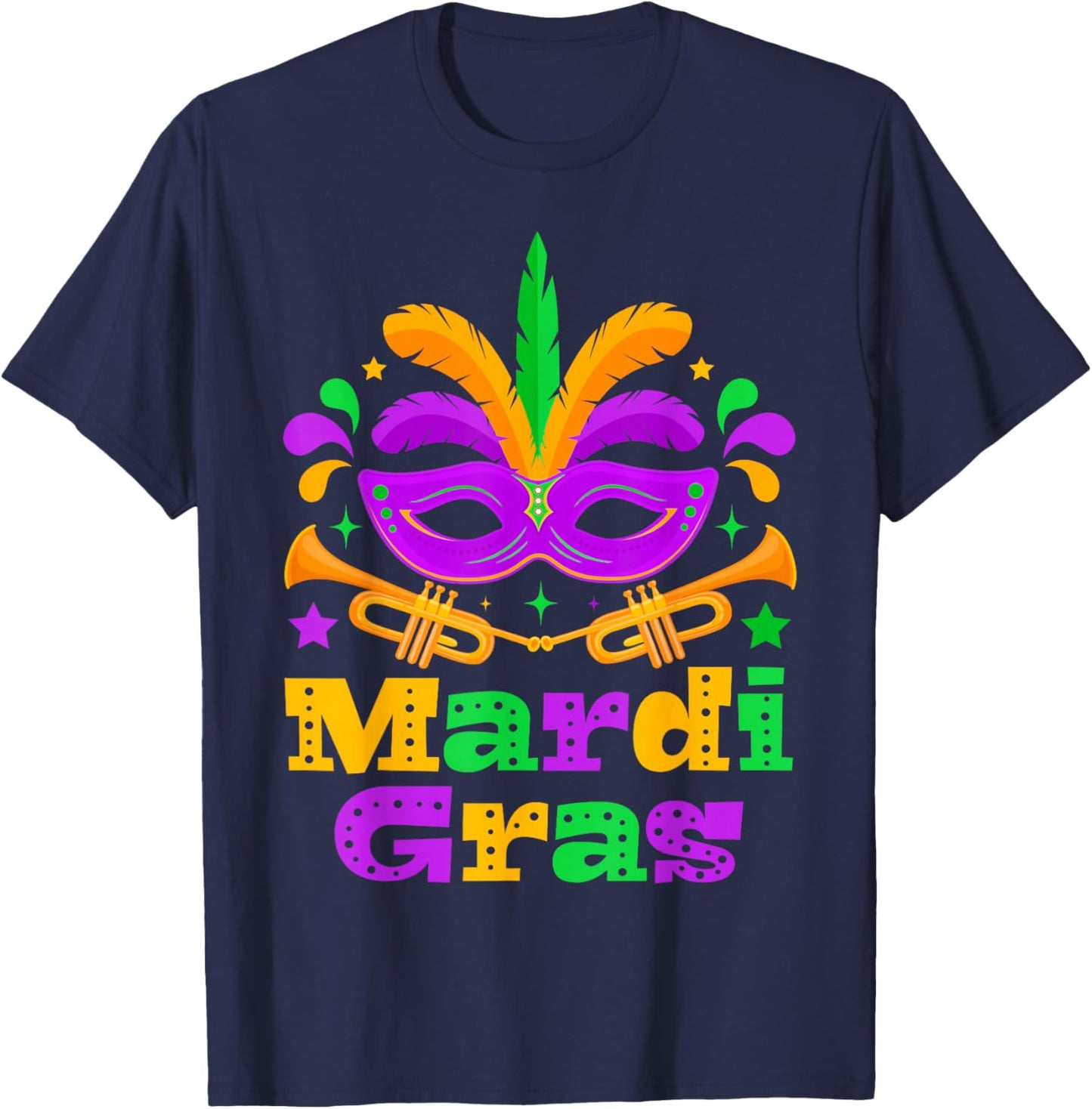 Mardi Gras Beads Mask Feather Parade Carnival Party Matching T-Shirt - T-Shirt | Navy