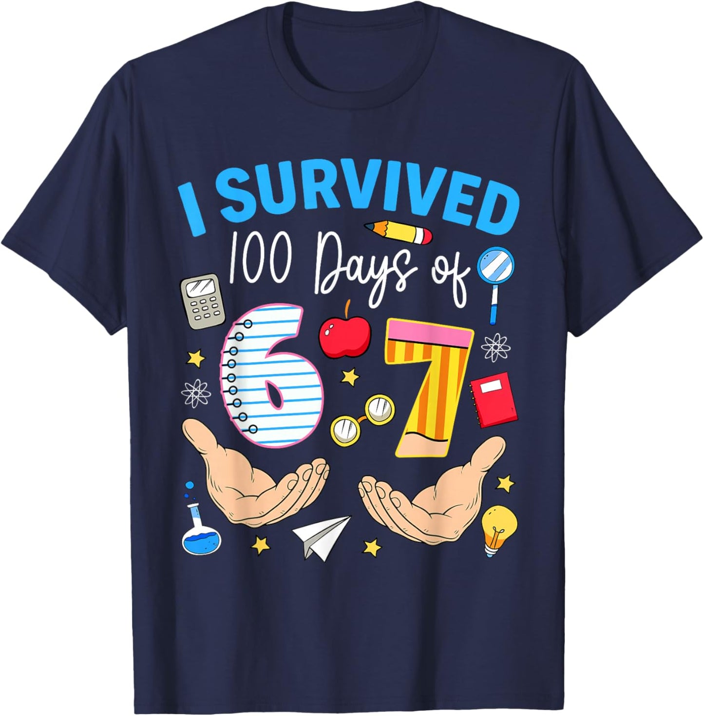 100 Days of School Teacher Boy Kid I Survived 100 Days of 67 T-Shirt - T-Shirt | Navy